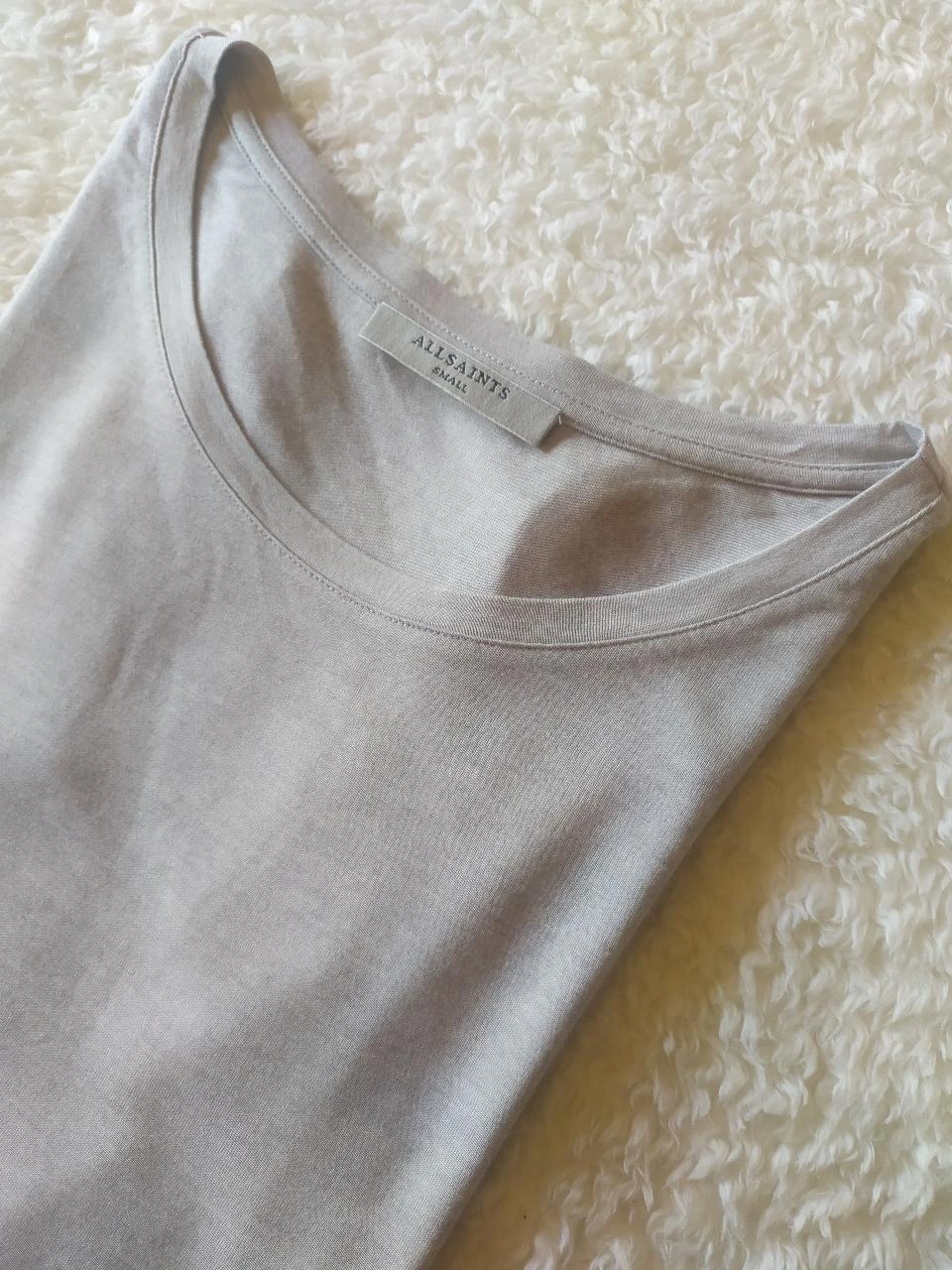 ALLSAINTS Women's Light Grey Viscose Wool Blend Relaxed T-Shirt Size S – photo 15